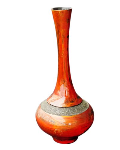 IA Crafts Red Eggshell Inlaid Vietnamese Lacquer Painting Pottery Vase With The Long Neck