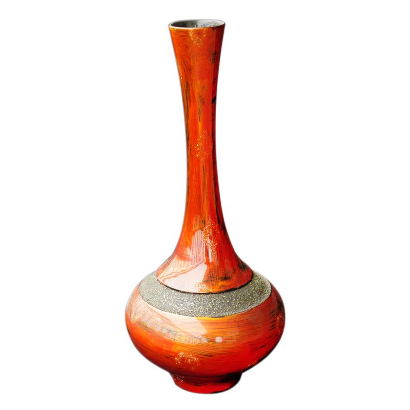 IA Crafts Red Eggshell Inlaid Vietnamese Lacquer Painting Pottery Vase With The Long Neck
