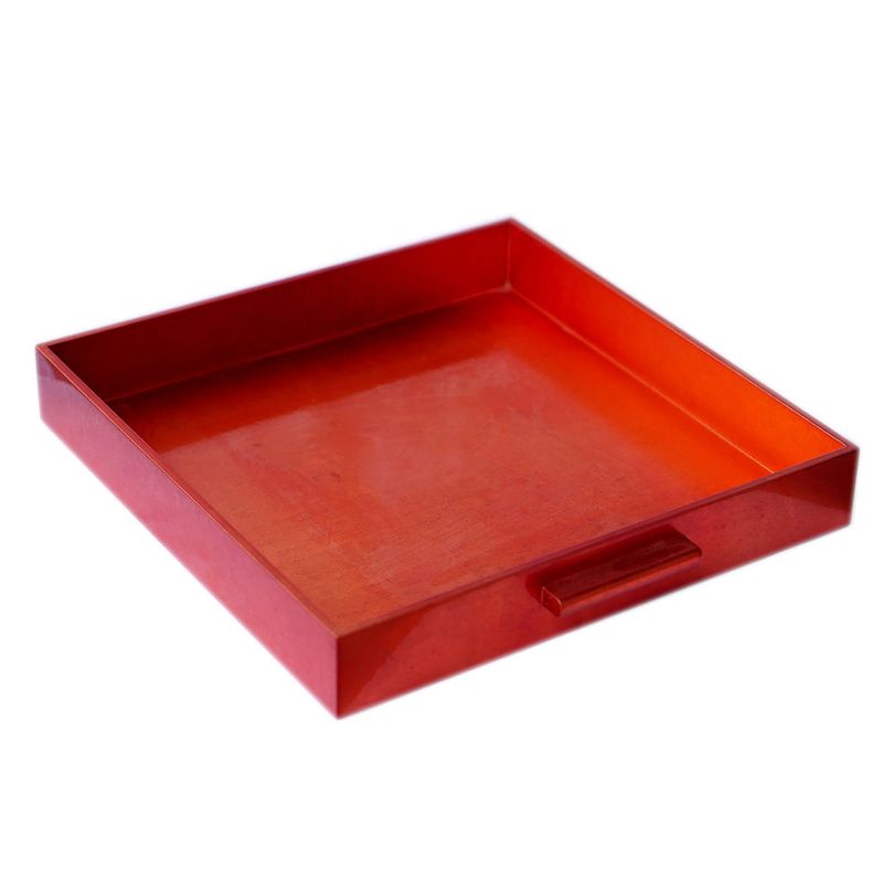 IA Crafts Square Orange Vietnamese Lacquer Painting Tray