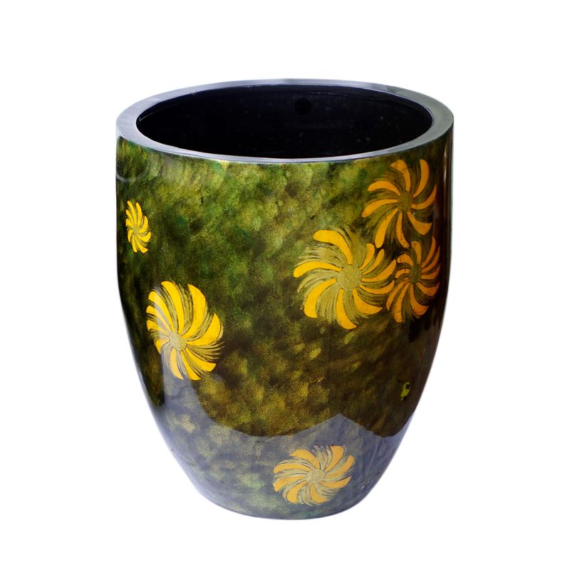 IA Crafts Small-Sized Vietnamese Lacquer Natural Bamboo Bin With Yellow Daisies
