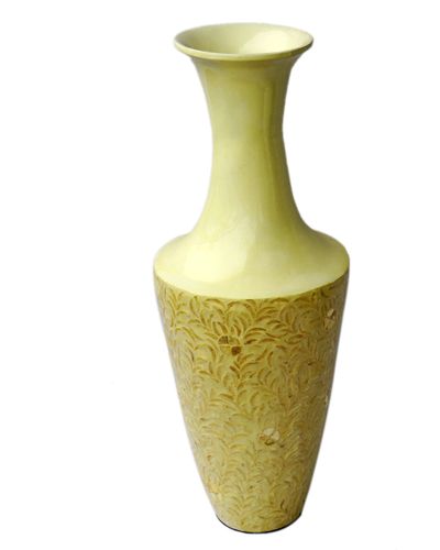IA Crafts Tall Mother of Pearl Vietnamese Lacquer Natural Bamboo Vase with Leaf Design