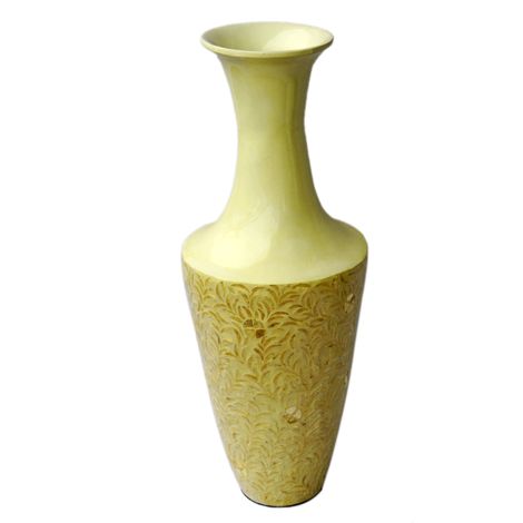 IA Crafts Tall Mother of Pearl Vietnamese Lacquer Natural Bamboo Vase with Leaf Design